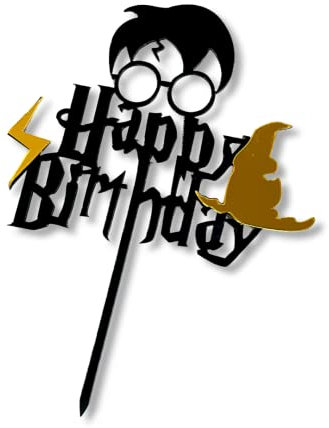 Craft Cart Acrylic Cake Topper Happy Birthday Harry Potter Gold Black Magic Hat Party Deco