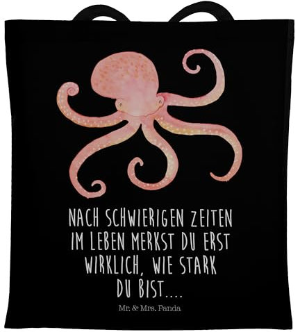 Mr. & Mrs. Panda Tragetasche Tintenfisch - Geschenk, Umhängetasche, Krake, Tiermotive, Jutetasche, Arme, Wasser, Ozean, lustige Sprüche, Stoffbeutel,