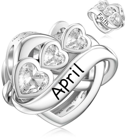 LANBEIDE April Geburtsstein Charms für Armbänder, 925er Sterlingsilber Unendlichkeits Liebesherz Perlen Geburtstags Charms für Pandora-Halskette, Geburtstagsgeschenke für Frauen