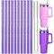 ALINK 10 Pack Purple Replacement Straws for Stanley 40 oz 30 oz Tumbler, 12 in Long Reusable Plastic Glitter Straws for Stanley Cup Accessories, Half Gallon Jug, Plus 2 Cleaning Brush