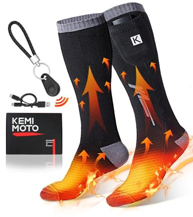 KEMIMOTO Calcetines Calefactables Control Remoto, Calcetines Hombre Mujer Térmicos de 3,7 V 2600 mAh, con Batería Recargable, Calcetines Invierno Algodón Calentadores Pies Actividades al Aire Libre