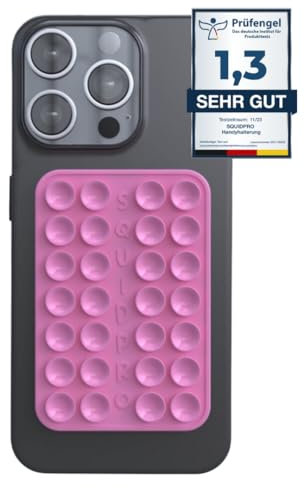 SQUIDPRO® - Silikon Saugnapf Handyhalterung, selbst-klebend, Kompatibel mit Allen gängigen iPhone- und Android Mobiltelefonen BZW. Handyhüllen, Freihändige Halterung für Selfies (Pink)