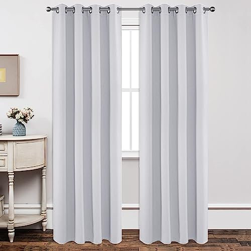 Joydeco Blickdichte Vorhänge mit Ösen Gardinen Weiß 2 Stück H 200 x B 140 Verdunkelungsvorhang Weiss Thermovorhang Hitzeschutz, Ösenvorhang für Schlafzimmer Wohnzimmer