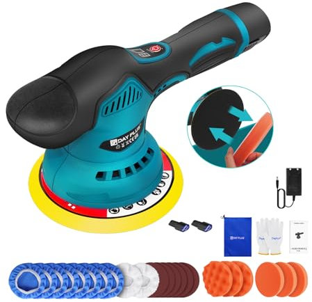 Poliermaschine Auto, Klein Akku Poliermaschine 5.8 Zoll mit LCD-Bildschirm, Exzenter Poliermaschine 12mm, 2 x 2.0Ah Akkus für Auto, Möbeln