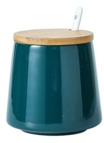 YORROR Sucrier en céramique de 500 ml avec couvercle et cuillère - Bol à sel en porcelaine verte - Pot à épices en céramique - Pot à condiments - Pot à miel pour la maison, la cuisine, le café, le bar