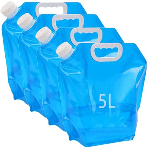 Kamiya 5L Faltbarer Wasserkanister mit Dichtem Deckel,Flexibler Wasserkanister,5 Liter Faltbarer Wasserkanister Bpa-Frei für Outdoor Camping (4 x 5L)