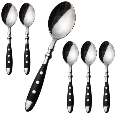 Alata Cucchiai da zuppa, 6 pezzi, in acciaio inox, cucchiai da tavola, con manici neri, lucidati a specchio, posate per casa, ristorante, hotel, uso quotidiano, serie Berlin