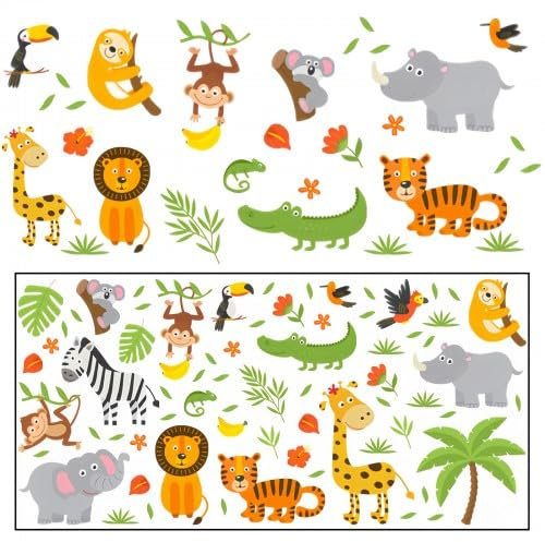 Litinliv Fenstersticker Kinderzimmer, Selbstklebend Fensteraufkleber Tiere, Waldtiere Wandtattoo, Aufkleber für Glastüren, Fensterdekoration, Wiederverwendbare Fensterbilder, für Wohn- & Schlafzimmer