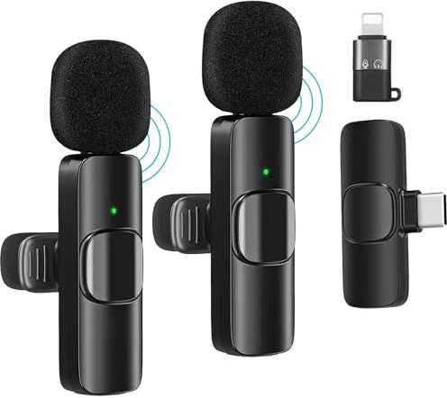 AHYBZN Lavalier Mikrofone für iPhone,Kabellose Clip-Mikrofone (iOS&USB-C 2Mic) für Videoaufnahmen,Interviews,Konferenzen,Podcasts,Live-Streaming
