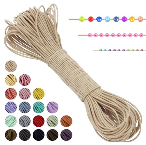 LEREATI Filo Elastico per Braccialetti Resistente, Cordoncino Elastico 1mm x 20m Elastici Braccialetti Cordino Elastico, Filo Nylon per Collane Perline Braccialetti Fai da Te Cucire (Bianco Sporco)