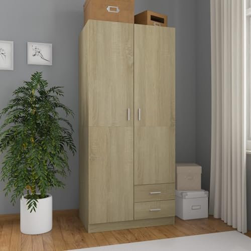 Homgoday Kleiderschrank Aufbewahrungsschrank Mehrzweckschrank Garderobenschrank Drehtürenschrank Lagerschrank Schlafzimmerschrank Sonoma-Eiche 80x52x180 cm Holzwerkstoff