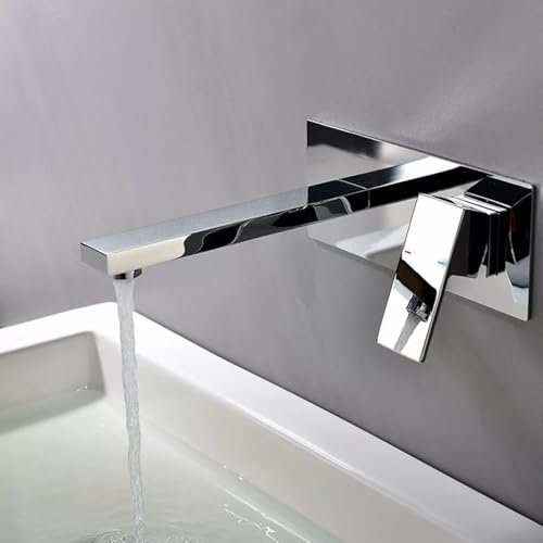 Wasserhahn Einhebelmischer Wandmontage Armatur Waschtischmischer Wand Waschtisch Badarmatur Mischbatte Chrom Becken Waschbecken in der Wand Becken Auslauf Mischbatterie Messing verchromt