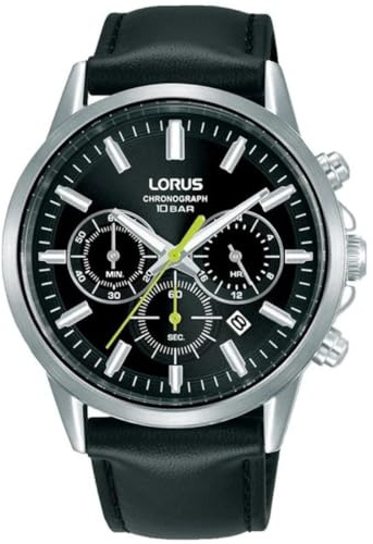 LORUS Reloj cronógrafo de Cuarzo para Hombre con Caja de Acero Inoxidable con Correa de Cuero RT379KX9, Plata, Correa