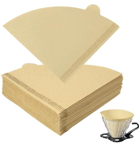 HOTUT Filtro de Café, 100 Piezas Papel de Filtro de Café Desechable, V01 forma de cono para café americano para Filtros Manuales, Cafeteras y Vasos Filtrantes - Unbleached Marrón Natural