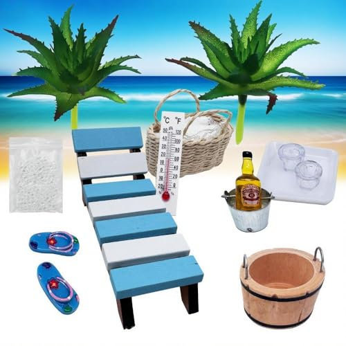 14 Stück Miniatur Sauna Zubehör Set,Wellness gutschein verpackung,Mini Strand Zubehör Garten Zubehör für DIY Dekoration