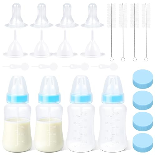 Futtermilchflasche-Set für Welpen, Flaschen zur Kätzchenfütterung, Haustierflasche mit Messskala für die künstliche Aufzucht von Neugeborenen (Blau, 120ML)