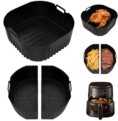 Heißluftfritteuse Zubehör 3 Stück Airfryer Silikonform für Cosori, Ninja, Russell Hobbs - Spülmaschinenfester & wiederverwendbarer Einsatz als Backpapier-Ersatz. Ideal für Backen, Grillen & Desserts
