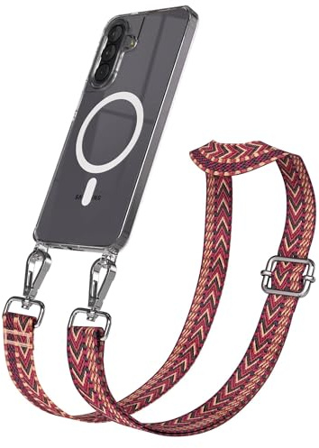 EAZY CASE Handykette - Verstellbares Taschenband kompatibel mit Galaxy A57, Schulterriemen, Handykordel mit Silikon Hülle, Qi Charging kompatibel, Umhängetasche, Rot Braun Silber