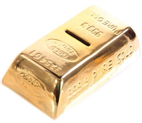 Goldbarren Spardose Keramik Länge 16,5cm mit Gummiverschluss