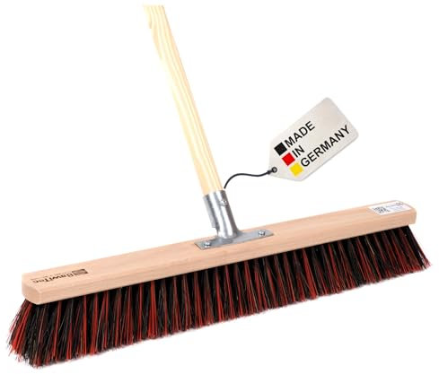 BawiTec Spezialbesen Arenga-Elaston-Borsten-Mix Breite 60cm inkl. stabilem Holzstiel Ø28mm Länge 140cm, Straßenbesen Kehrbesen Besen mit Stiel und Metall-Stielhalterung verschraubt Arengabesen