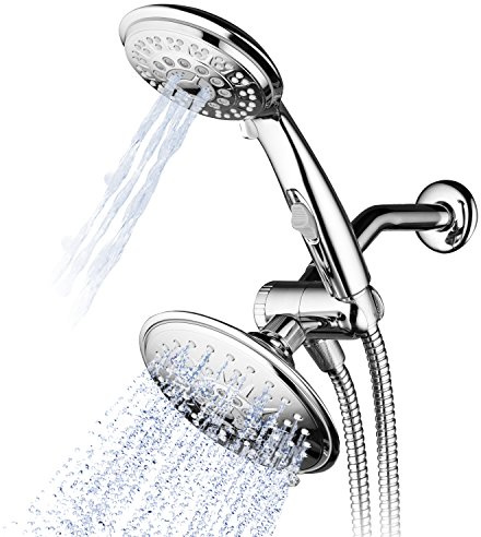 Hydroluxe® Cabezal de ducha de lluvia de 30 ajustes, ultra lujoso, 3 vías, 6 pulgadas, combo de ducha de mano con interruptor de pausa patentado de encendido/apagado (cromo premium)
