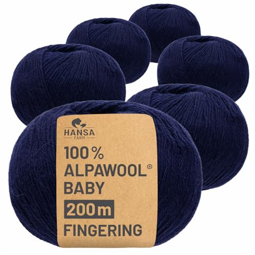 HANSA-FARM | 100% Baby Alpakawolle in 50+ Farben (kratzfrei) - 300g Set (6 x 50g) - weiche Alpaka Wolle zum Stricken & Häkeln in 6 Garnstärken by Hansa-Farm - Dunkelblau (Blau)