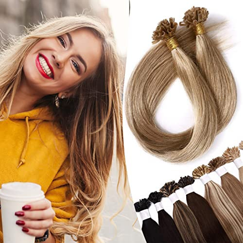 18 Pre Bonded Human Hair Extensions [0.5g*100 Strands] Keratin Nail U Tip 100% Remy Real Invisible Straight (#27 Dark Blonde,50g)