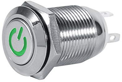 Keenso 12mm 12V Auto Power Metall Druckschalter wasserdicht LED selbstsichernde Rast Druckknopf Schalter 1NO1NC(Grüne)