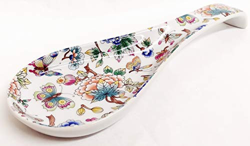 Oriental Garden - Cuchara de cerámica (26,7 cm, 27 cm, porcelana, diseño de mariposas y flores, decorada a mano, tamaño grande)