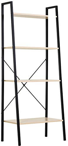 HOMCOM Ladder Shelf, Bookshelf, 4-Tier Industrial Storage Rack for Living Room, Bedroom, Kitchen, Oak and Black