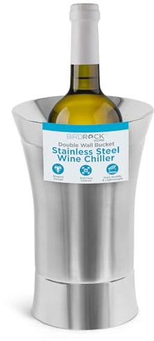 BirdRock Home Refroidisseur de vin en acier inoxydable – Seau à double paroi élégant – Porte-bouteille isotherme simple – Refroidisseur de vin ou de champagne pour table – Accessoires de vin –