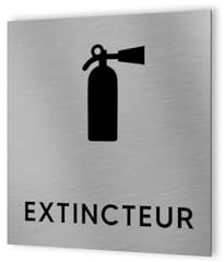 DECOHO - Pictogramme format 20 cm x 20 cm en Dibond Aluminium brossé - Modèle Extincteur - Argent