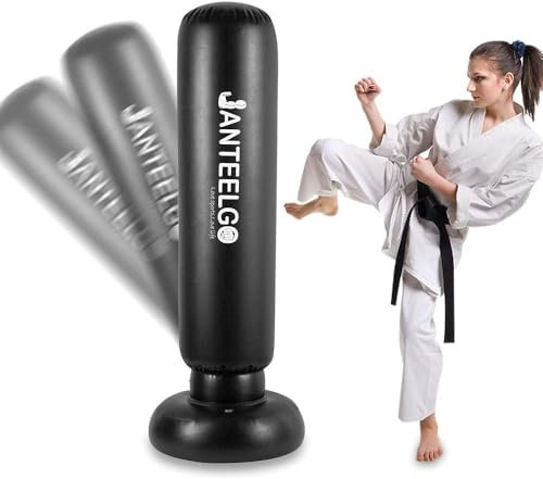 Boxsack Stehend Kinder ab 3-12 Jahre: JanTeelGO 150cm Kinderboxsack Trainer für Sofortiges Zurückspringen zum Üben von Karate Taekwondo MMA zum Entlasten Für Jugendliche Erwachsene