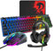 Wired Gaming Keyboard and Mouse Headset Combo,Rainbow LED Backlit Wired Keyboard,Over Ear Headphone with Mic,Rainbow Backlit Gaming Mice,Mouse Pad,for PC,Laptop,Mac,PS4,Xbox(Black)