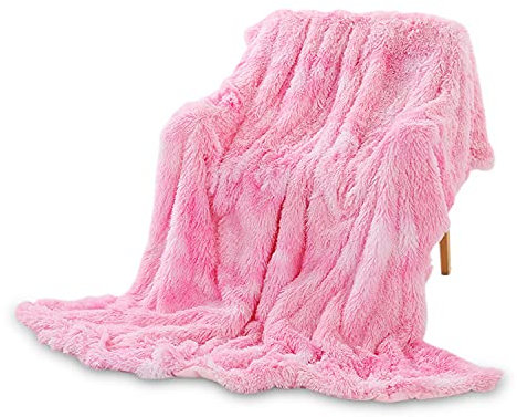 Galatée Regenbogen Doppelseitige Kuscheldecke,160 * 200cm Hohe Qualität Farbdesign Flauschige Wohndecke,Weich Warm Microfaser Kunstfell Fleecedecke Sofadecke Bettdecke Wohnzimmer Couch Wohndecke Rosa