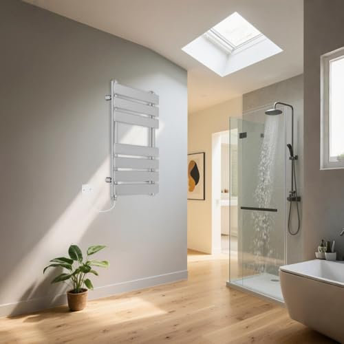 Warmehaus Minimalist Flat Panel 300W Electric Heated Warming Towel Rail Bathroom Radiator Chrome 650x400mm