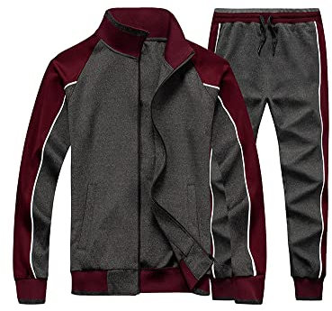 Tebreux Herren Jogginganzug Trainingsanzug Männer Fitness Sport Jogginganzug Reißverschluss Freizeitanzug 2-Grau L