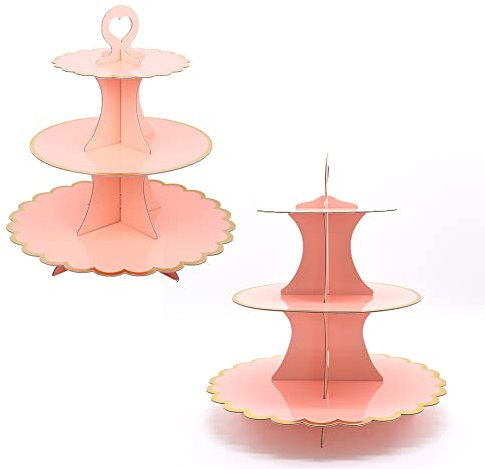 Tumtanm 3-Tier Cardboard Cupcake Stand, Disposable Cupcake Display Tower Stand for Holiday Wedding Birthday Party Rose Gold