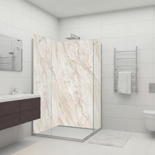 Dedeco 2x Premium Bad Duschrückwand mit Motiv: Marmor V9, 80x200cm mit UV-Lack matt, wasserfest, hochwertig fugenlose Wandverkleidung aus 3mm-Alu-Verbundplatte, Fliesenersatz ohne Bohren