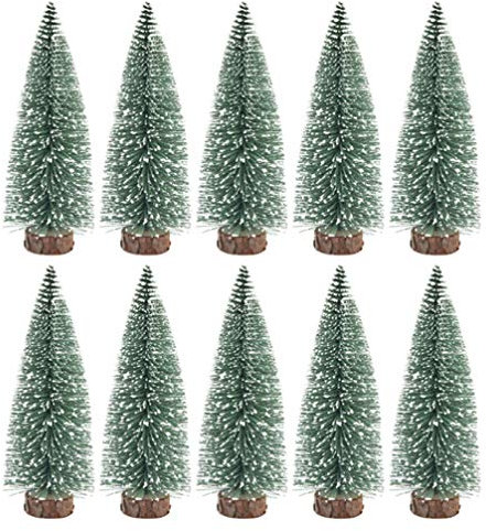 SEWACC 10 Stück 15cm Künstliche Mini-Weihnachtsbäume Schneebedeckte Kiefern-Weihnachtsbäume mit Holzsockel für Weihnachten Dekorationen Tischdeko