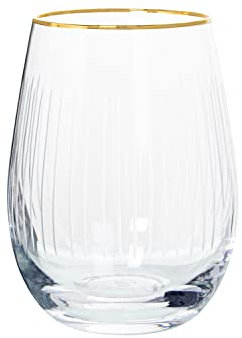 DRW Set de 6 Vasos de Cristal Tallado y 400ml en Transparente y Filo Dorado 8,5x11,5cm
