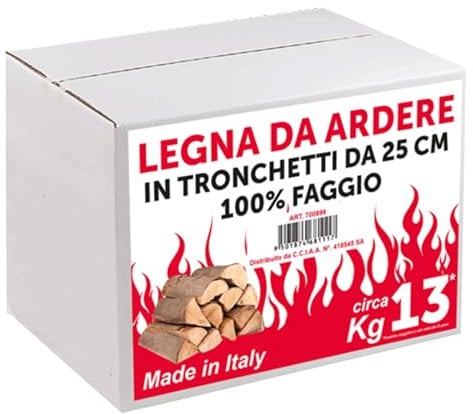 La zappa Buche Brennholz in Säcken 10 kg für Öfen und Kamine, Stämme 25 cm (1 Karton à 13 kg)