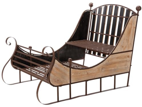 Deko Schlitten aus Holz und Metall rustikal braun 166 x 109 x 111 cm (L x B x H) Holzschlitten Winterdeko Weihnachtsdeko