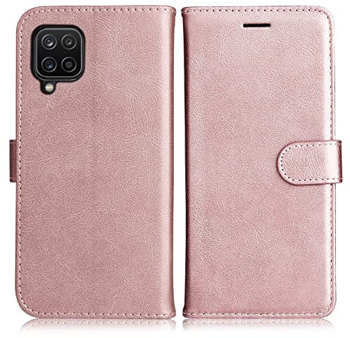 DENDICO Coque pour Galaxy A12 5G, PU en Cuir Coque Portefeuille Étui Housse, Design Classique TPU Coque pour Samsung Galaxy A12 5G, Rose