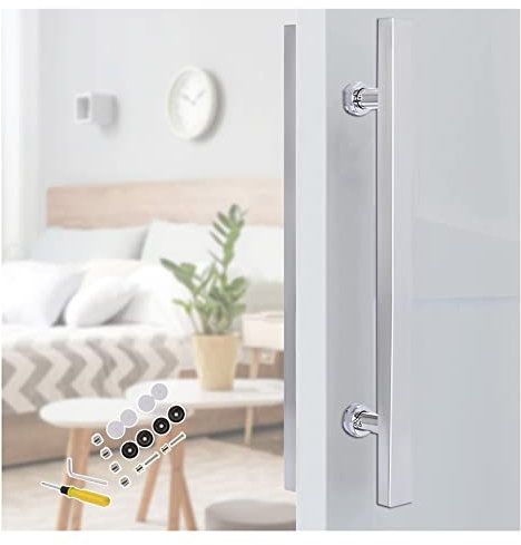 Fienile Maniglia Porta/ Maniglie Porte Camera Da Letto Maniglia Per Porta D'ingresso, Moderno Doppio Lato Maniglie Per Cancelli Forma Ad H/ Scala, Per Vetro/ In Legno Porta Della Stanza ( Color : Silv