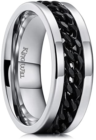 King Will Intertwine 8 mm Spinnerring für Männer, Edelstahlring für Männer, Zappelring, Angstring mit schwarzem Kettenring, Größe 54–70 (17–22)
