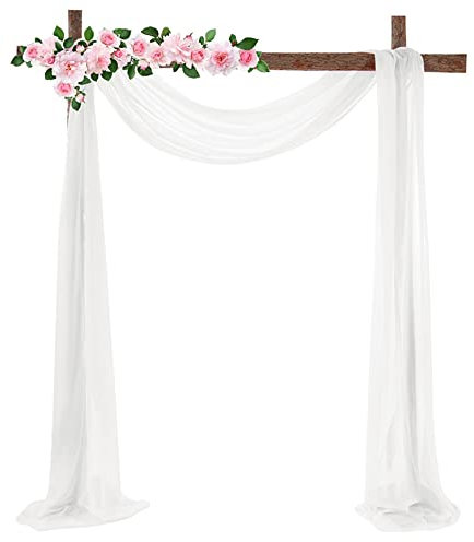 Lukery Hochzeit Vorhang Hochzeitsbogen, Querbehang Gardine Freihanddeko Himmelbett Vorhänge Stoff Tüll Transparent Voile Dekoration für Fotografie Party Hochzeit (70x300cm/2.3x9.8FT,Weiß)