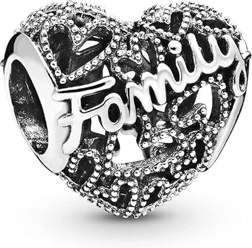GHMIOU Charms Herz 925 Sterling Silber 5A Zirkonia Charm Anhänger für Armband Charm Bead Pendant für Europäische Armbänder Halsketten Schmuck Geschenk für Damen Frauen (Family)