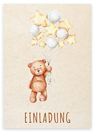 12 Premium Einladungskarten zum Kindergeburtstag + 12 Umschläge, Postkarte, 10,5x14,8cm, mit vorgedrucktem Text auf der Rückseite Einladung Karten Kinder Kids birthday Bärchen
