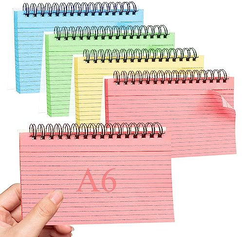 Flash Cards, Vakki 200 PCS A6 Revision Card 4 * 6 Inches Flashcards Spiral Ruled Index Papers Lined Revision Coloured Record & Cue Notepaper for School Essentials Home Office
